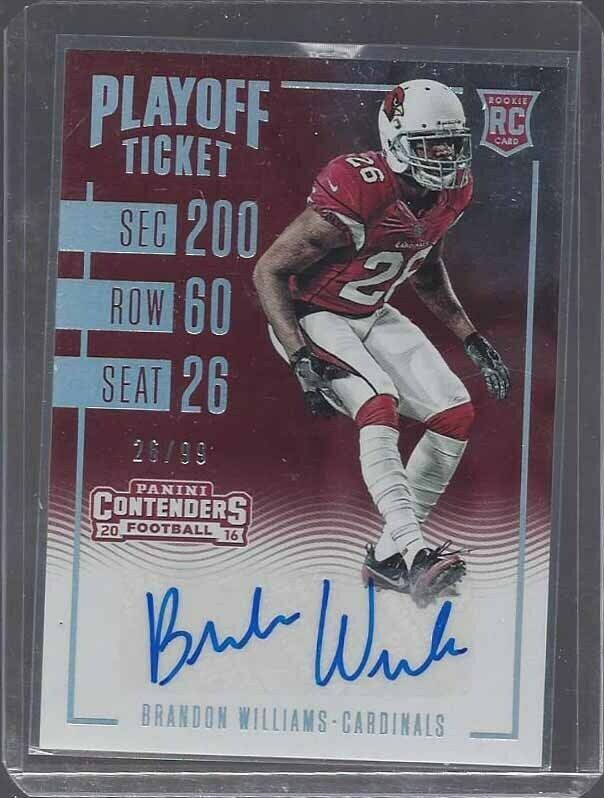 1/1 BRANDON WILLIAMS 2016 CONTENDERS PLAYOFF TICKET AUTO RC #D 26/99 JERSEY #26!