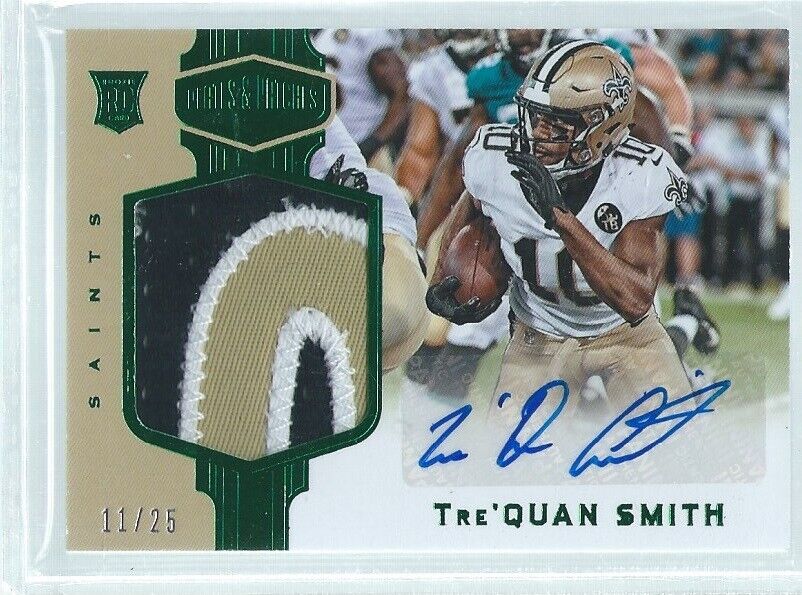 TRE'QUAN SMITH 2018 PANINI PLATES & PATCHES GREEN RPA 3 COLOR PATCH AUTO RC /25