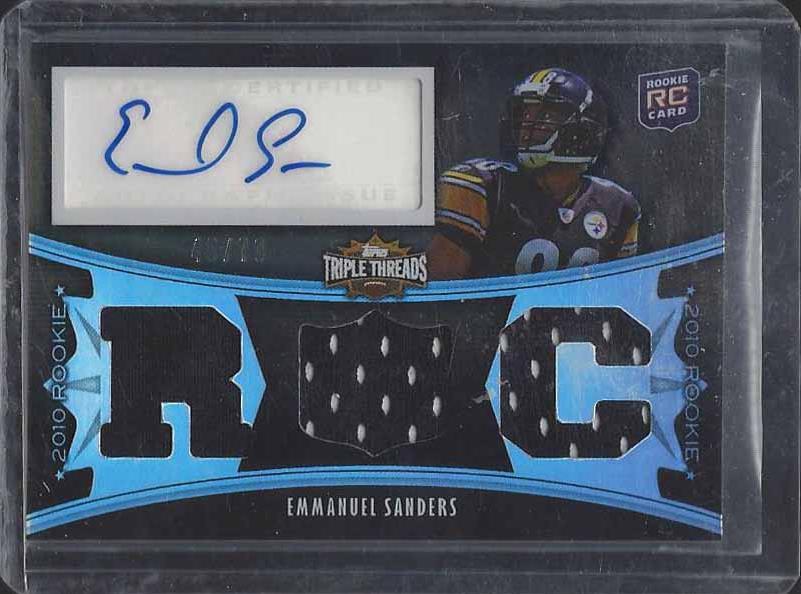 EMMANUEL SANDERS 2010 TOPPS TRIPLE THREADS TRI ROOKIE JERSEY AUTO RC #D 45/70