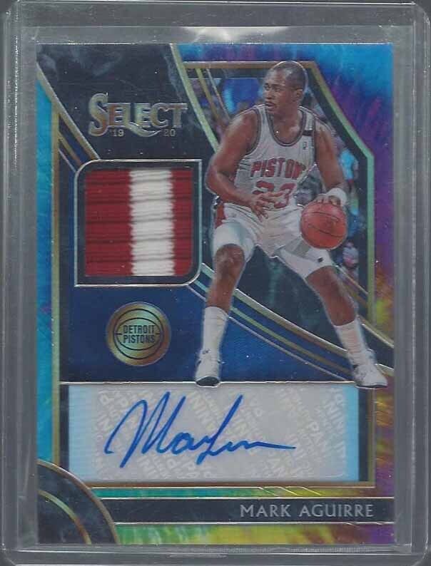 MARK AGUIRRE 2019-20 SELECT TIE DYE PRIZM 2 COLOR PISTONS PATCH AUTO #D 2/25