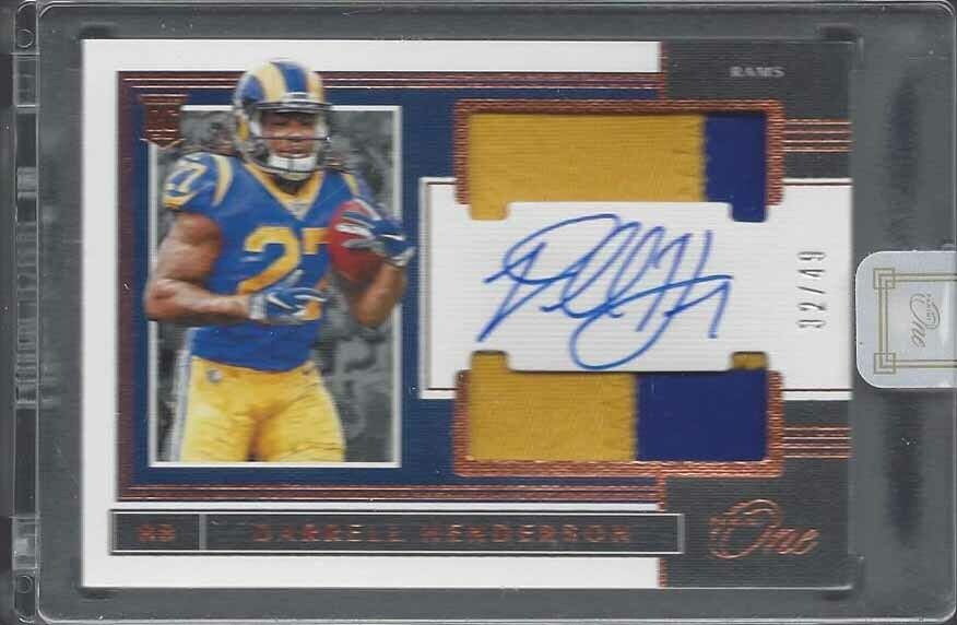 DARRELL HENDERSON 2019 PANINI ONE BRONZE RPA DUAL PATCH ON CARD AUTO RC #D 32/49