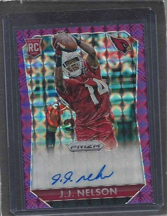 J.J. NELSON 2015 PANINI PRIZM PURPLE MOSAIC PRIZMS AUTO RC #D 26/50