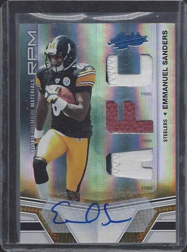 EMMANUEL SANDERS 2010 ABSOLUTE RPM TRIPLE ROOKIE PATCH AUTO RC #D 9/10