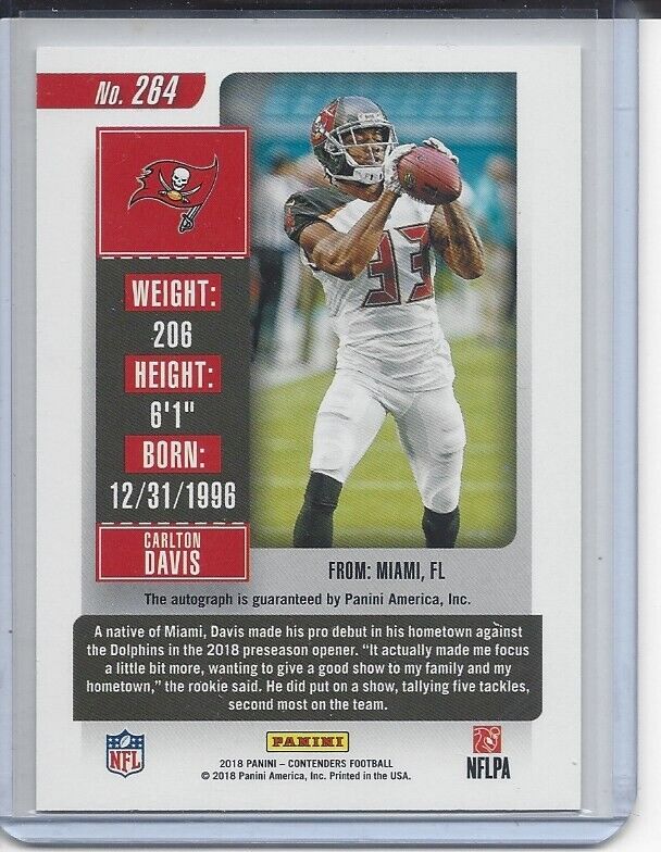 CARLTON DAVIS 2018 PANINI CONTENDERS ROOKIE TICKET AUTO SP VARIATION RC #260