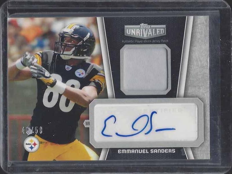 EMMANUEL SANDERS 2010 TOPPS UNRIVALED RPA BLACK ROOKIE PATCH AUTO RC #D 40/50