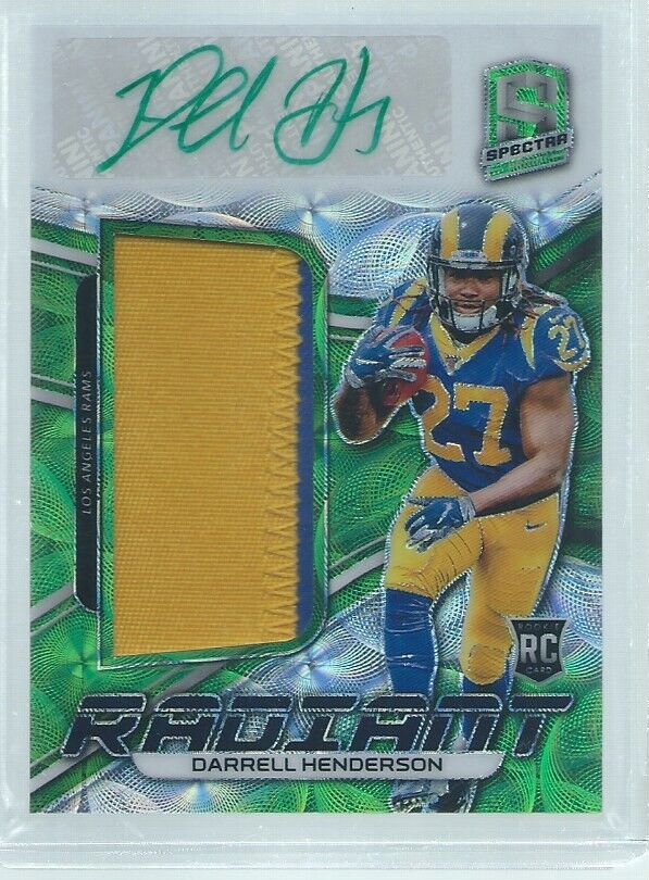 DARRELL HENDERSON 2019 SPECTRA RADIANT 2-COLOR PATCH AUTO NEON GREEN RC #D 1/50