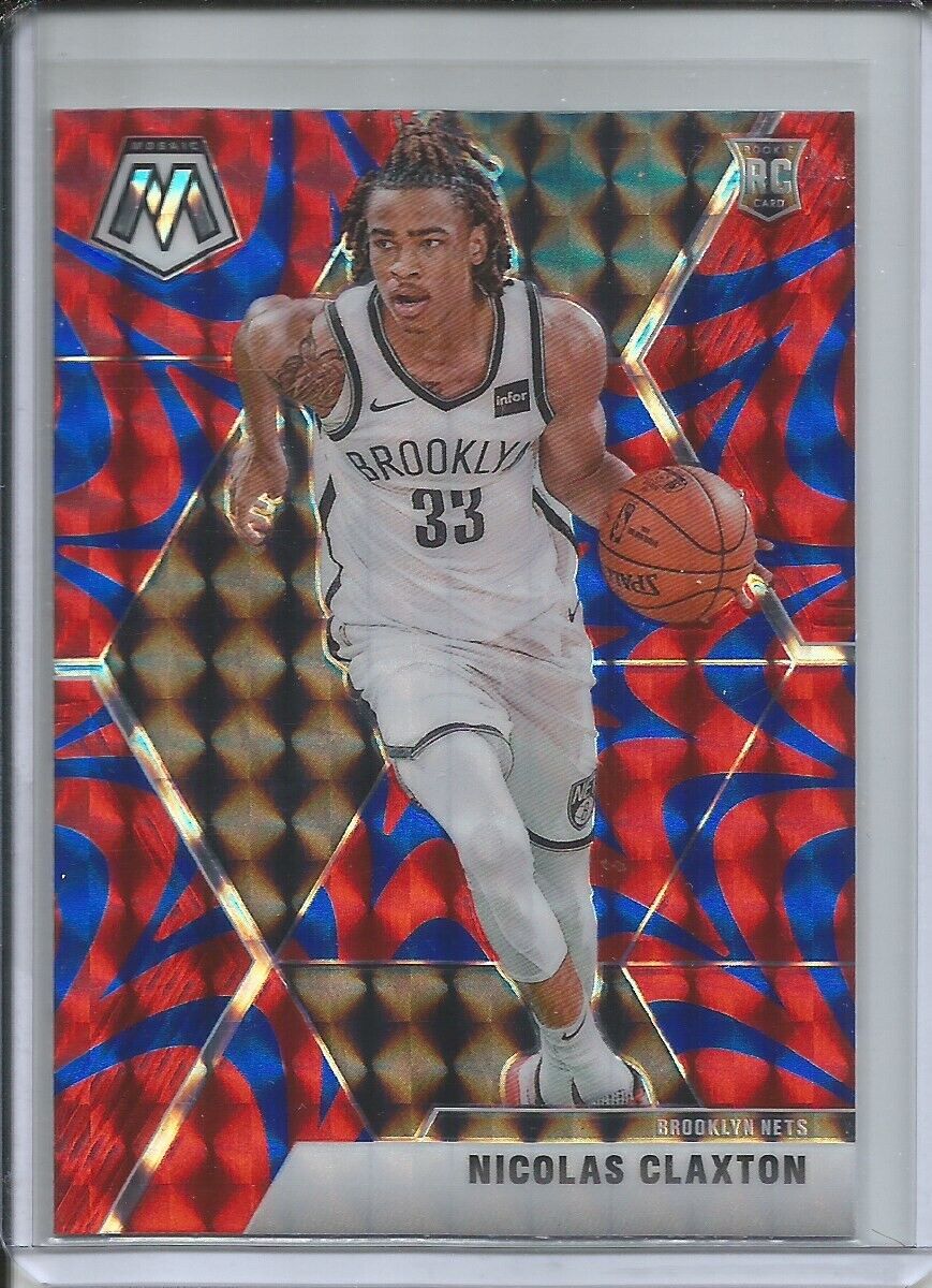 NICOLAS CLAXTON 2019-20 PANINI MOSAIC REACTIVE BLUE PRIZM ROOKIE RC NETS #236