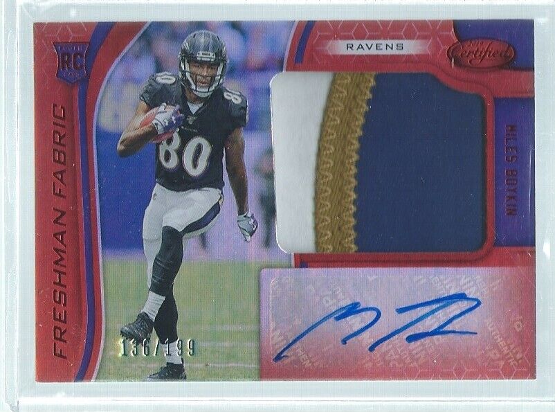 MILES BOYKIN 2019 CERTIFIED FRESMAN FABRIC 3 COLOR PATCH AUTO RED RC #D 136/199