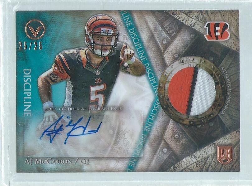 AJ MCCARRON 2014 TOPPS VALOR DISCIPLINE 3 COLOR PATCH AUTO RC #D 25/25