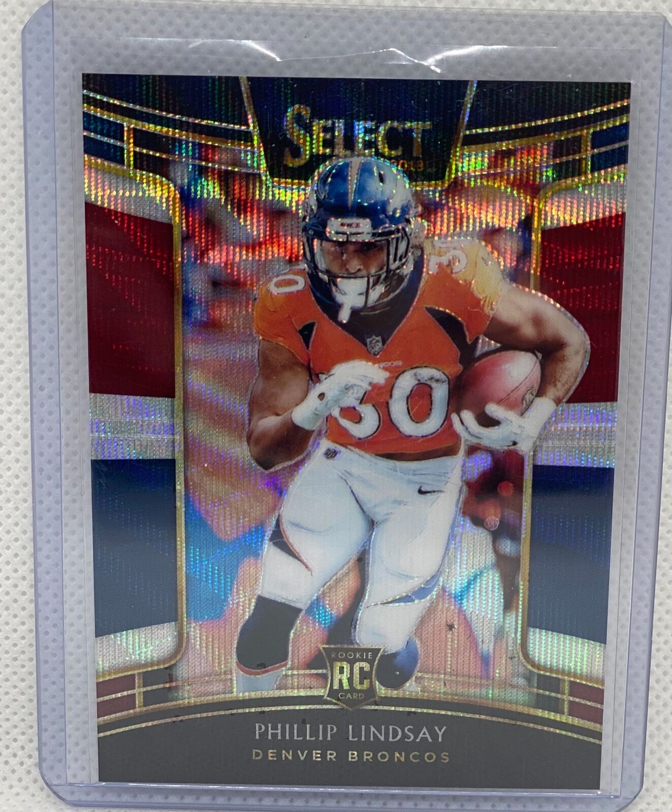 PHILLIP LINDSAY 2018 PANINI SELECT TRI-COLOR PRIZM ROOKIE RC #D 182/199