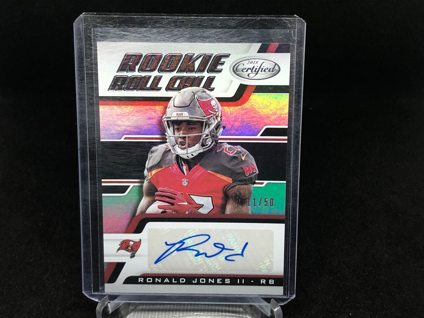 RONALD JONES II 2018 PANINI CERTIFIED ROOKIE ROLL CALL AUTO RC #D 11/50