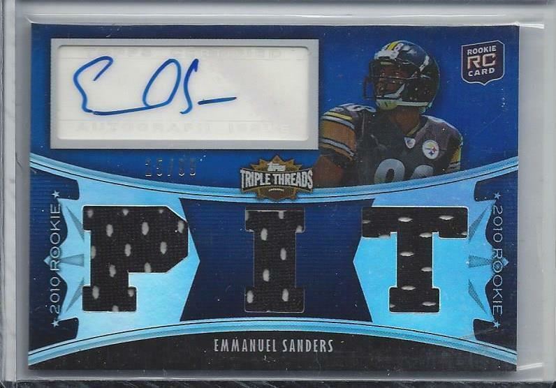 EMMANUEL SANDERS 2010 TOPPS TRIPLE THREADS TRIPLE ROOKIE JERSEY AUTO RC #D 25/99