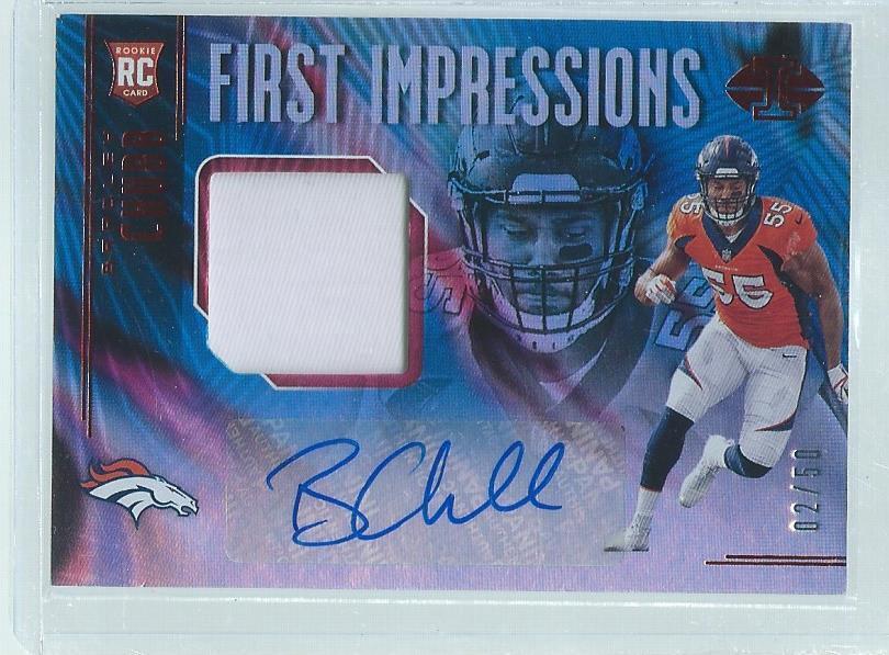 BRADLEY CHUBB 2018 PANINI ILLUSIONS FIRST IMPRESSION PATCH AUTO RED RC #D 2/50