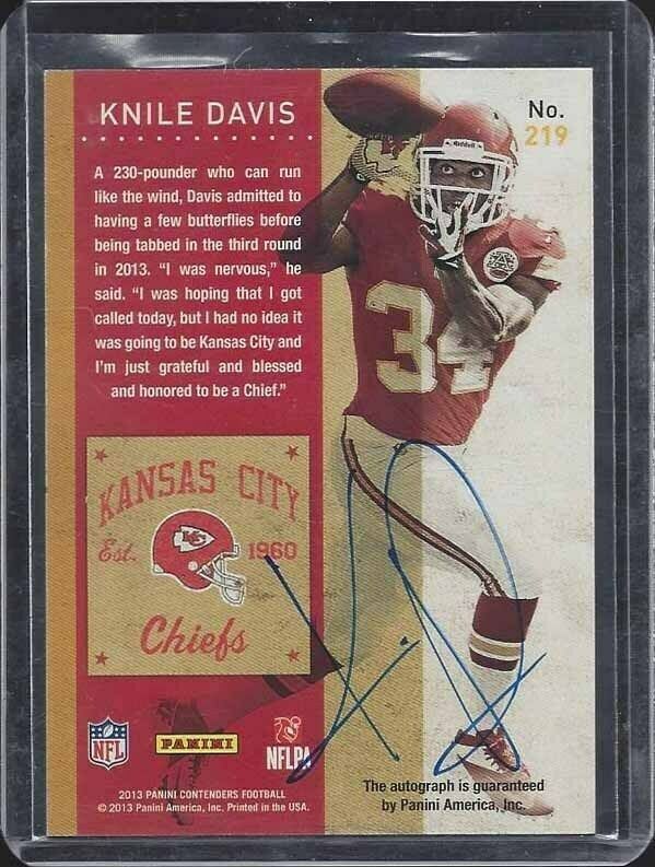 KNILE DAVIS 2013 CONTENDERS ON CARD ROOKIE TICKET AUTO SIGNED ON BOTH SIDES! SSP