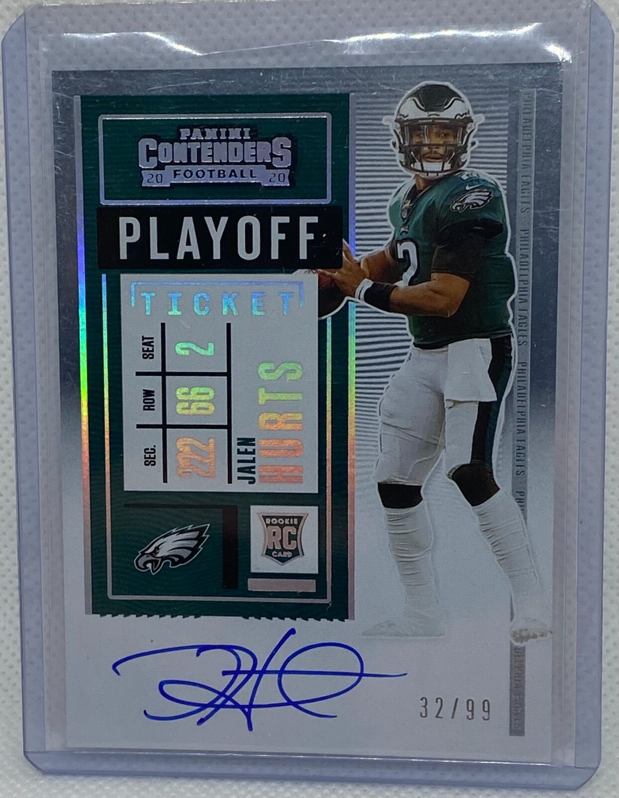 JALEN HURTS 2020 PANINI CONTENDERS PLAYOFF TICKET ON CARD ROOKIE AUTO RC #D /99