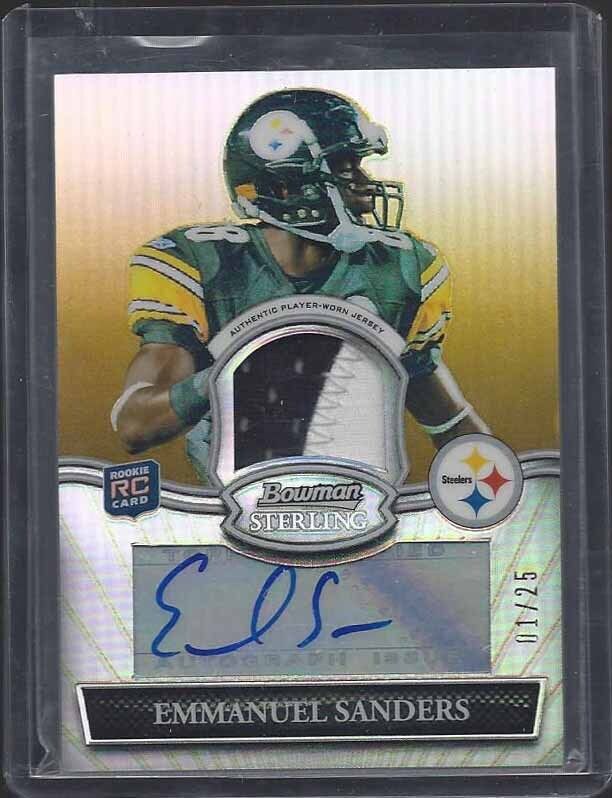 EMMANUEL SANDERS 2010 BOWMAN STERLING RPA GOLD REFRACTOR PATCH AUTO RC #D 1/25