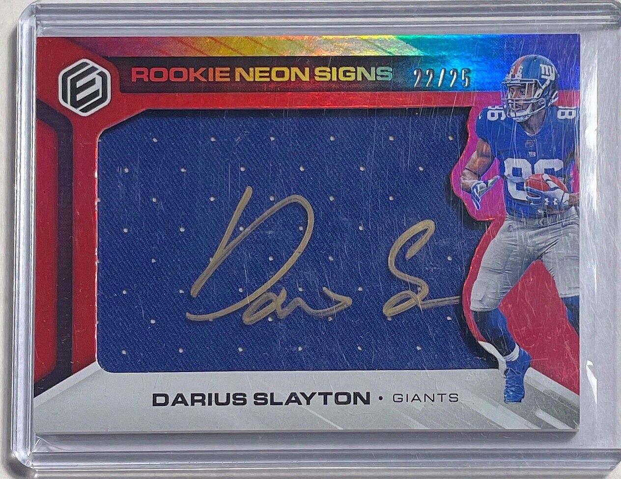 DARIUS SLAYTON 2019 PANINI ELEMENTS ROOKIE NEON SIGNS RED AUTO ROOKIE RC #D /25