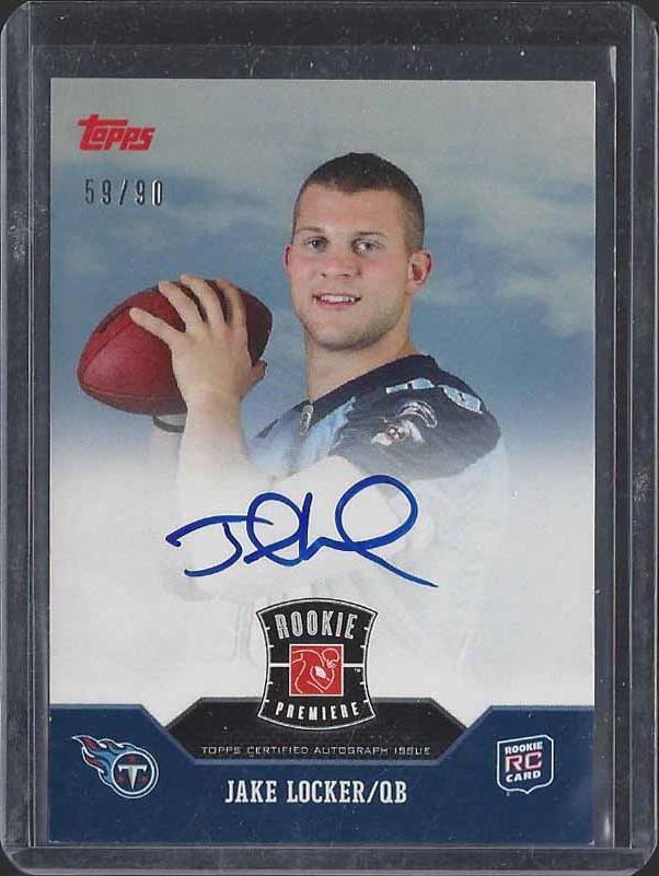 JAKE LOCKER 2011 TOPPS ROOKIE PREMIERE PHOTO SHOOT ON CARD AUTO RC /90
