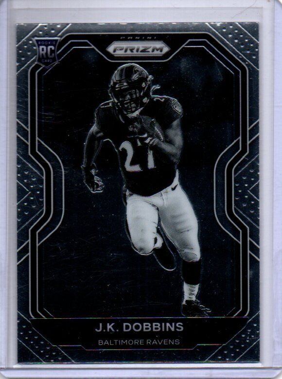 J.K. DOBBINS 2020 PANINI PRIZM NEGATIVE PHOTO VARIATION BLACK WHITE SP RC#379