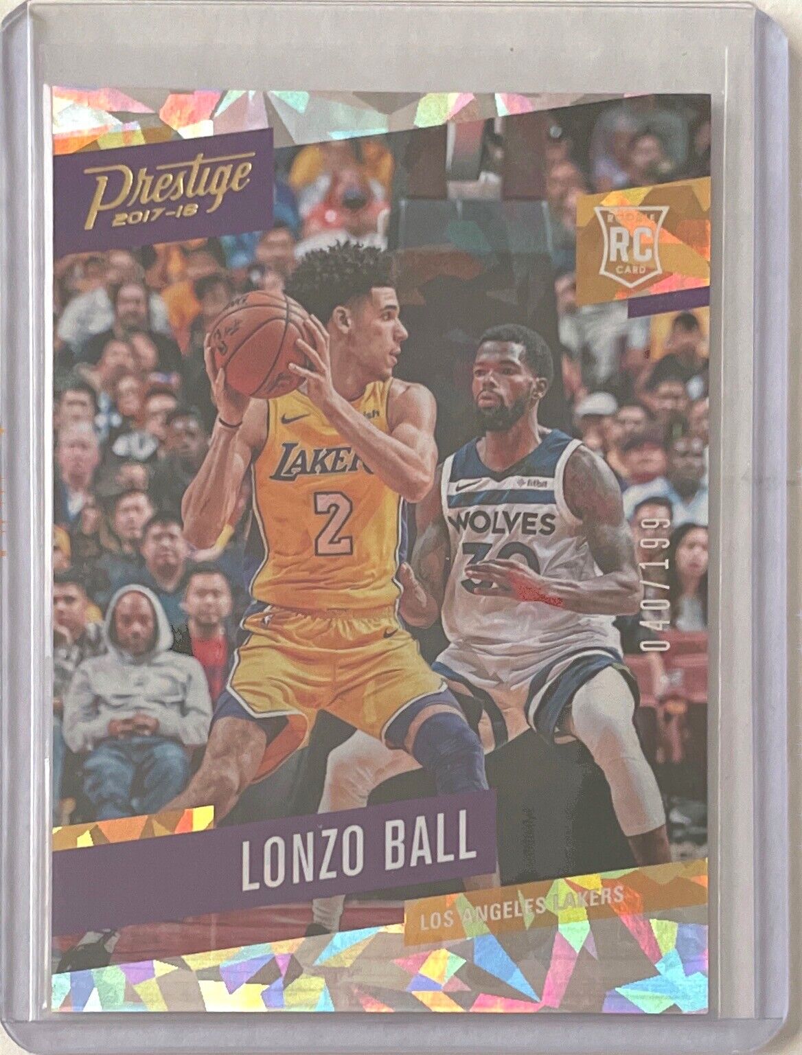 LONZO BALL 2017-18 PANINI PRESTIGE CRYSTAL CRACKED ICE ROOKIE RC #D 40/199
