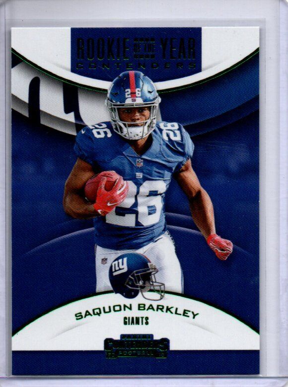 SAQUON BARKLEY 2018 PANINI CONTENDERS GREEN ROOKIE OF THE YEAR ROOKIE RC #RYA-SB