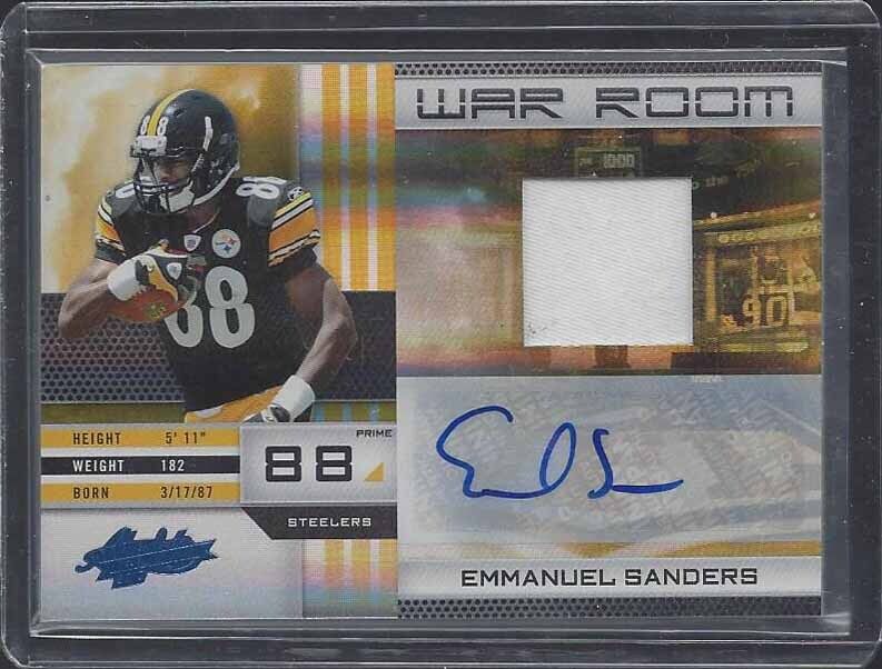 1/1 EMMANUEL SANDERS 2010 ABSOLUTE WAR ROOM PLATINUM PATCH AUTO RC #D 7/10