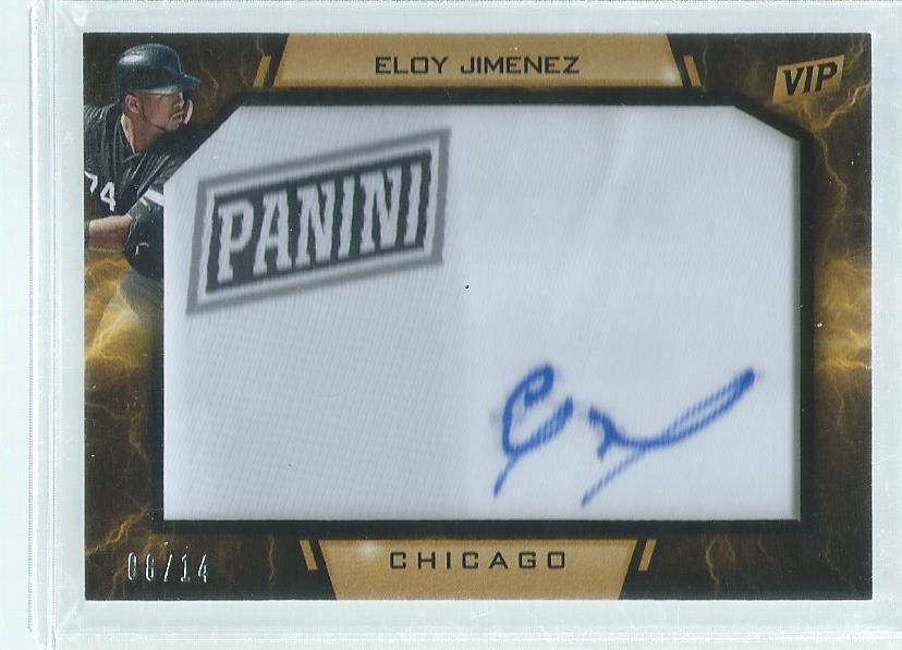 ELOY JIMENEZ 2019 PANINI THE NATIONAL VIP ON CARD PATCH AUTO ROOKIE RC #D 8/14