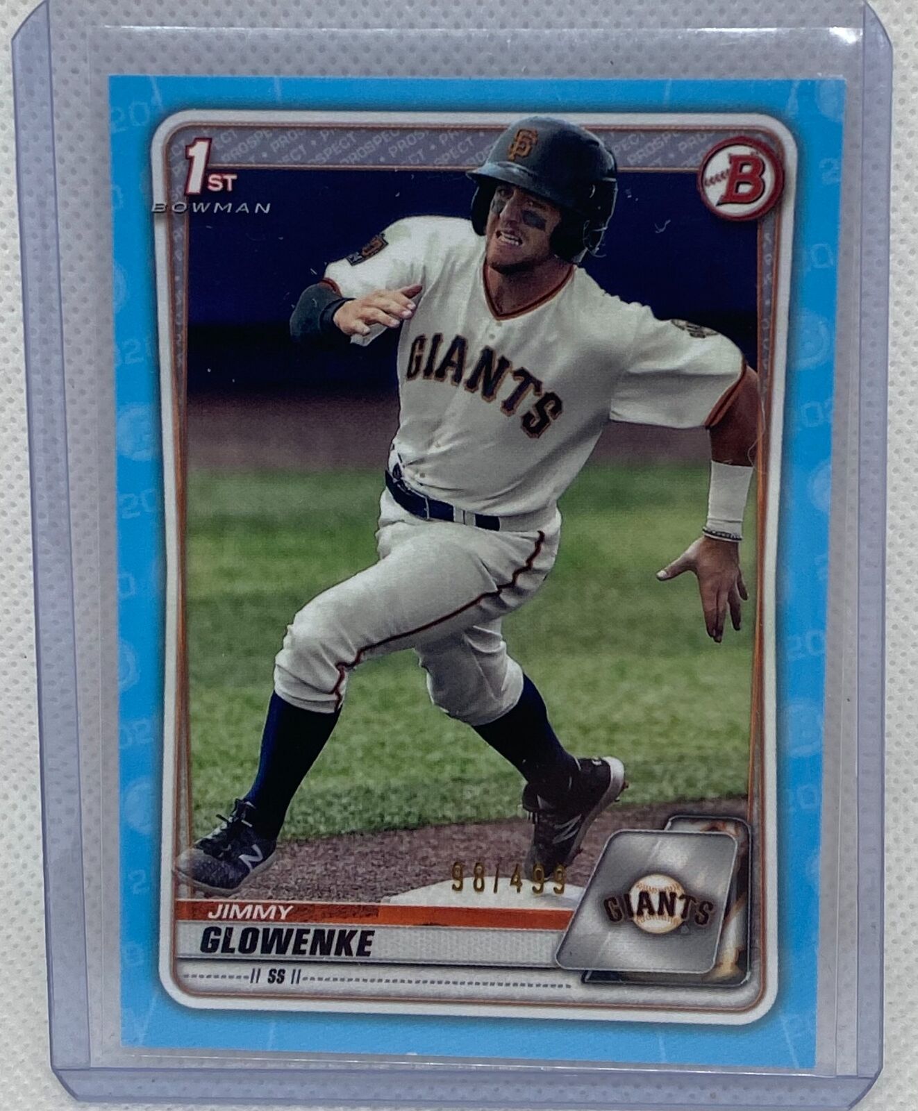 JIMMY GLOWENKE 2020 TOPPS 1ST BOWMAN PROSPECT SKY BLUE #D 98/499