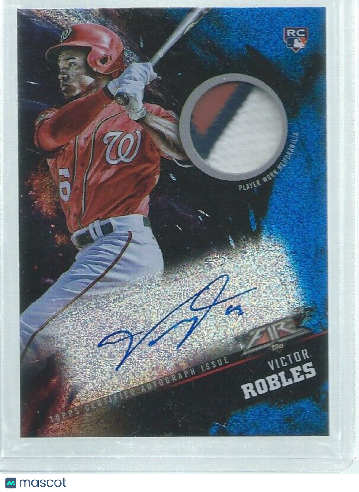 VICTOR ROBLES 2018 TOPPS FIRE BLUE RPA 3 COLOR PATCH AUTO RC #D 8/15