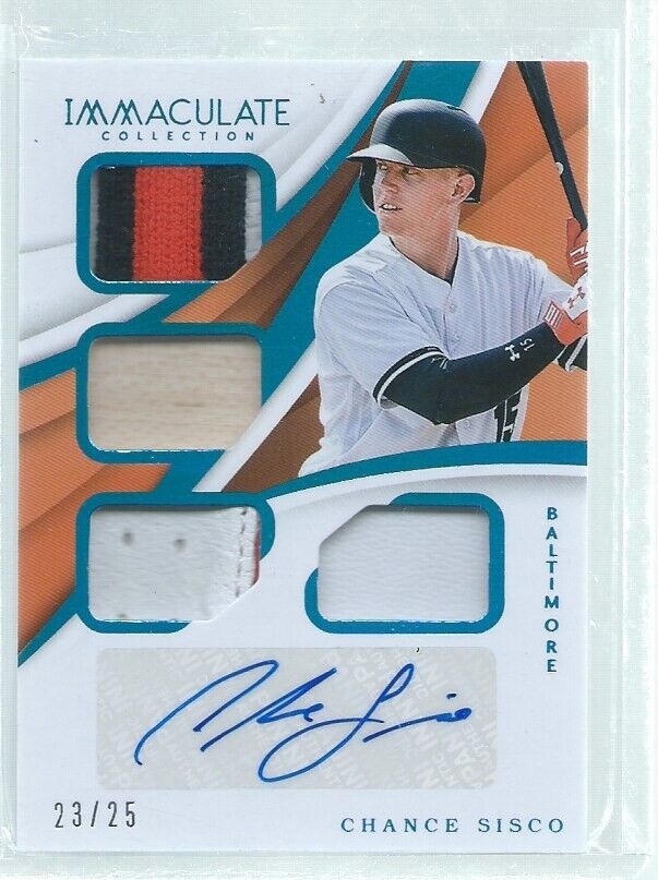 CHANCE SISCO 2018 IMMACULATE QUAD PATCH AUTO BLUE ROOKIE RC #D 23/25