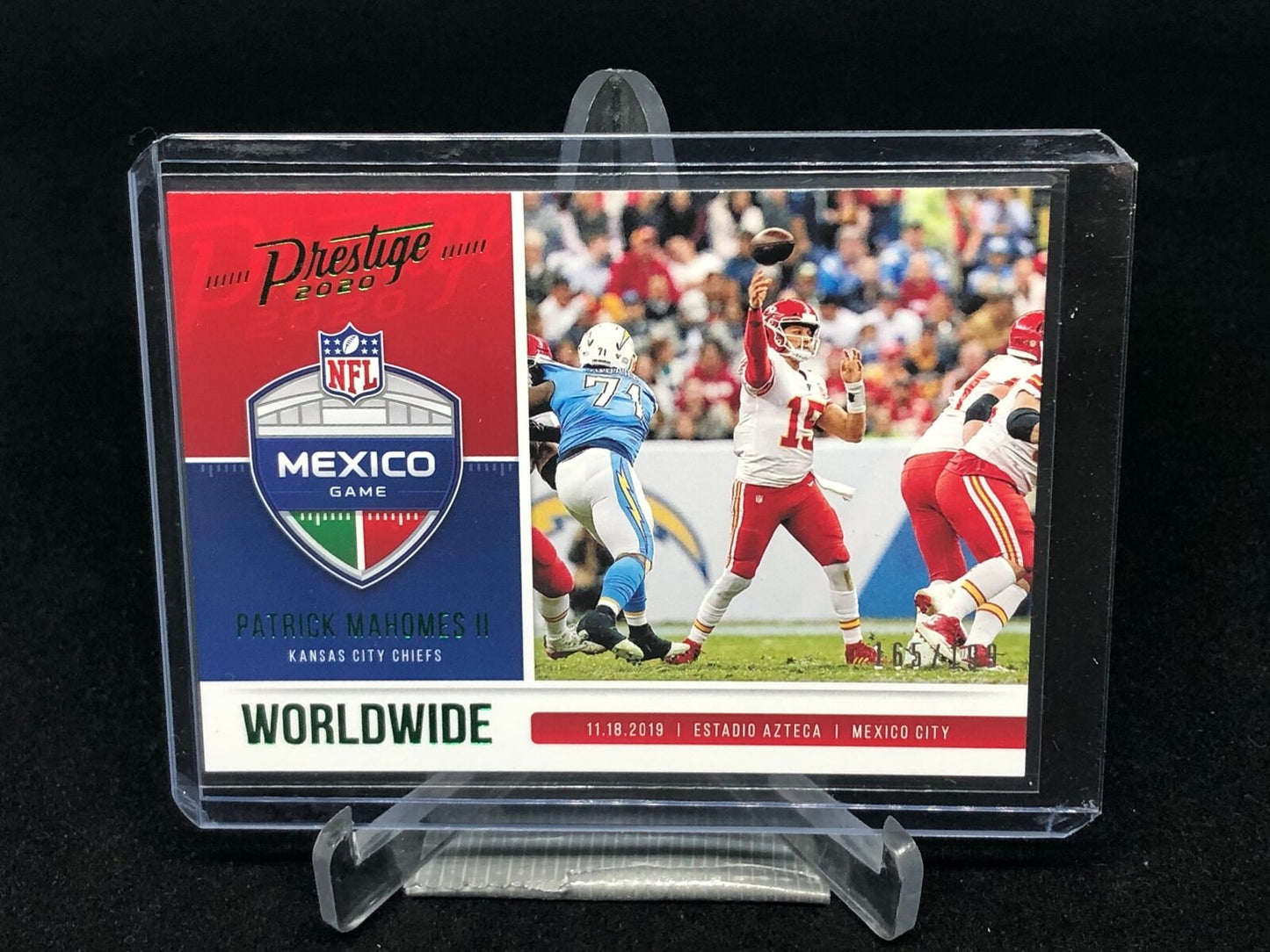 PATRICK MAHOMES II 2020 PANINI PRESTIGE WORLDWIDE GREEN XTRA POINTS #D 165/199