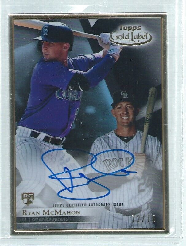 RYAN MCMAHON 2018 TOPPS GOLD LABEL BLACK ON CARD AUTO ROOKIE RC #D 72/75