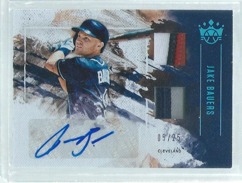 JAKE BAUERS 2019 DIAMOND KINGS DUAL 4 COLOR PATCH AUTO BLUE ROOKIE RC #D 5/25