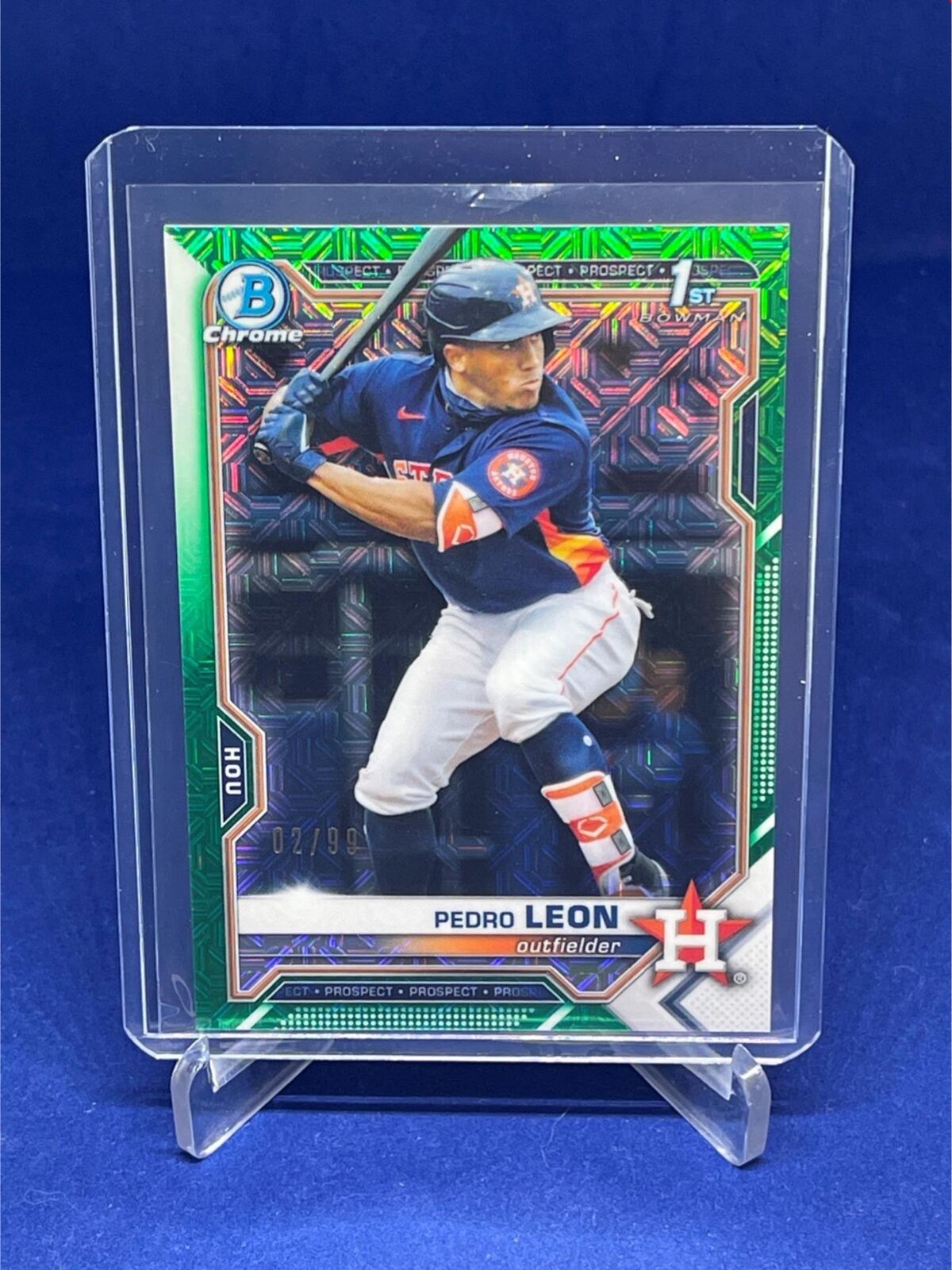 PEDRO LEON 2021 TOPPS BOWMAN CHROME GREEN MEGA BOX REFRACTOR #D 2/99