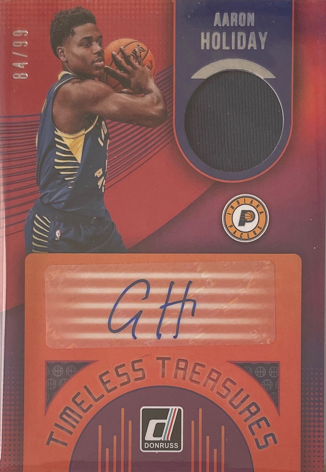 AARON HOLIDAY 2018-19 DONRUSS TIMELESS TREASURES JERSEY AUTO ROOKIE RC #D /99