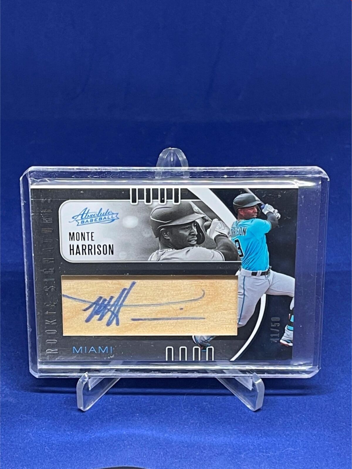 MONTE HARRISON 2021 PANINI ABSOLUTE WOOD BAT RELIC ON BAT AUTO RC #D 41/50