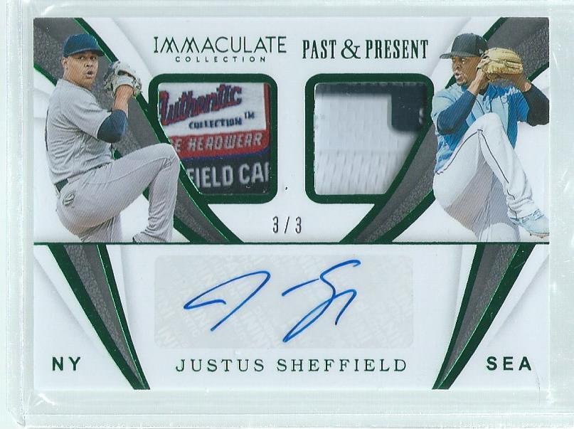 JUSTUS SHEFFIELD 2019 IMMACULATE PAST & PRESENT DUAL PATCH AUTO GREEN RC #D 3/3