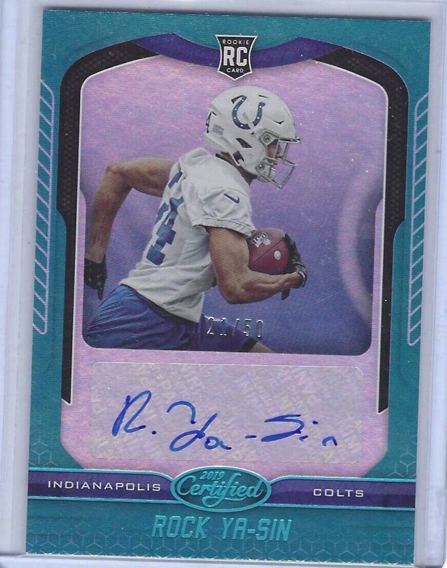 ROCK YA-SIN 2019 PANINI CERTIFIED AQUA ROOKIE AUTO RC #D /50