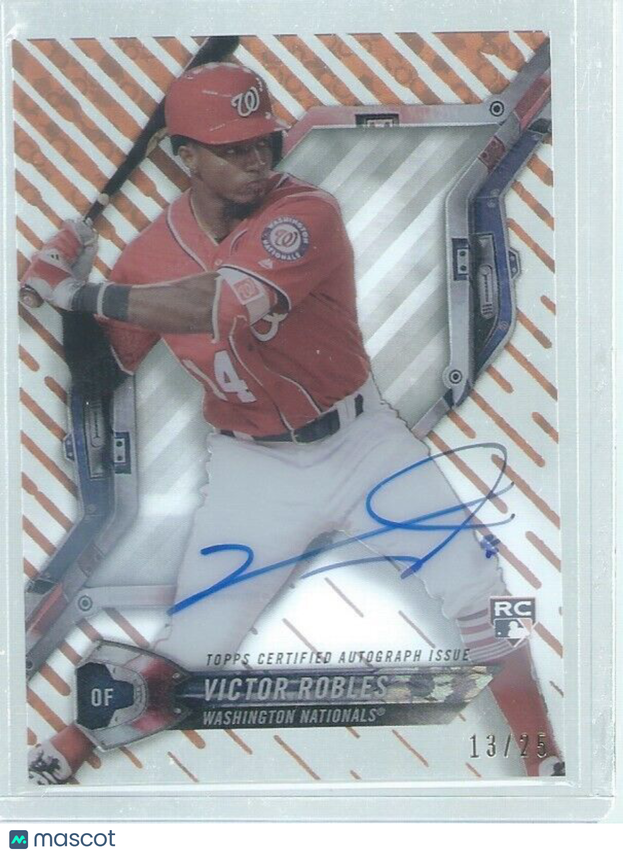 VICTOR ROBLES 2018 TOPPS BOWMAN TEK ON CARD AUTO ORANGE DIFFRACTOR ROOKIE RC /25