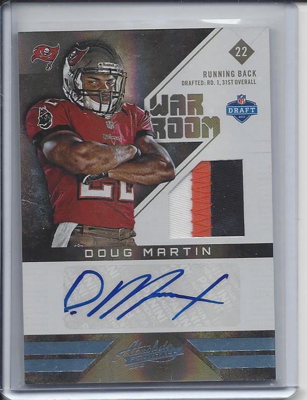 DOUG MARTIN 2012 ABSOLUTE WAR ROOM 3 COLOR ROOKIE PATCH AUTO RC #D 25/25
