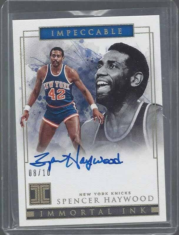 SPENCER HAYWOOD 2018-19 PANINI IMPECCABLE IMMORTAL INK GOLD ON CARD AUTO #D 8/10