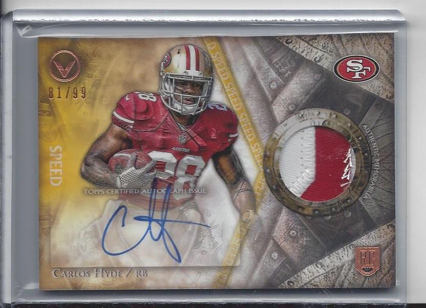 CARLOS HYDE 2014 TOPPS VALOR SPEED 2 COLOR PATCH ON CARD ROOKIE AUTO RC #D 81/99