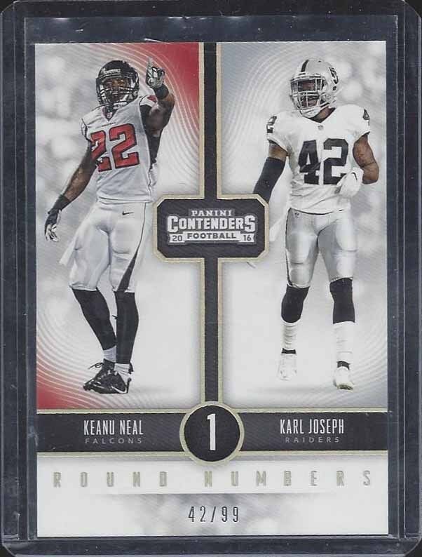 1/1 KARL JOSEPH KEANU NEAL 2016 CONTENDERS ROUND NUMBERS GOLD RC #D 42/99 JSY #