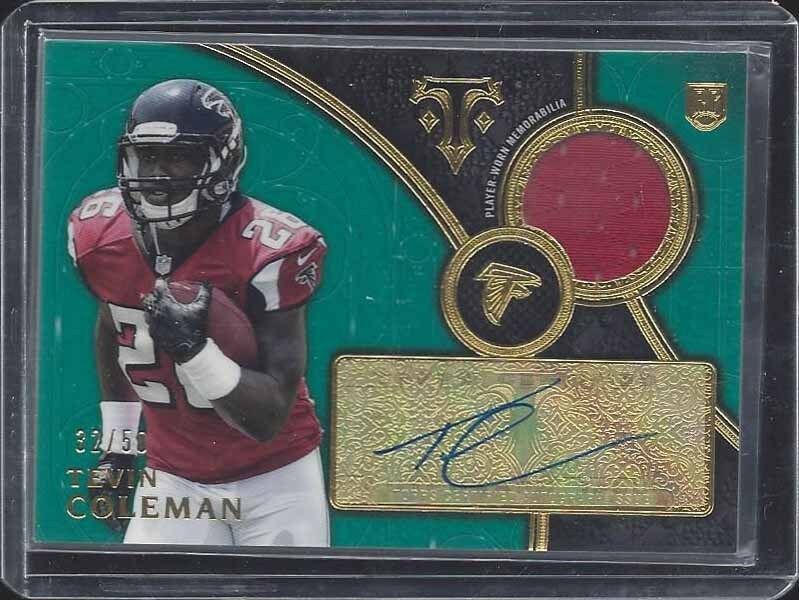 TEVIN COLEMAN 2015 TOPPS TRIPLE THREADS GREEN ROOKIE JERSEY AUTO RC #D 32/50