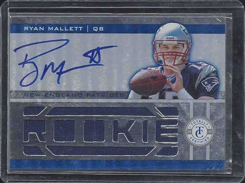 RYAN MALLETT 2011 TOTALLY CERTIFIED BLUE JUMBO JERSEY ON CARD AUTO RC #D /299