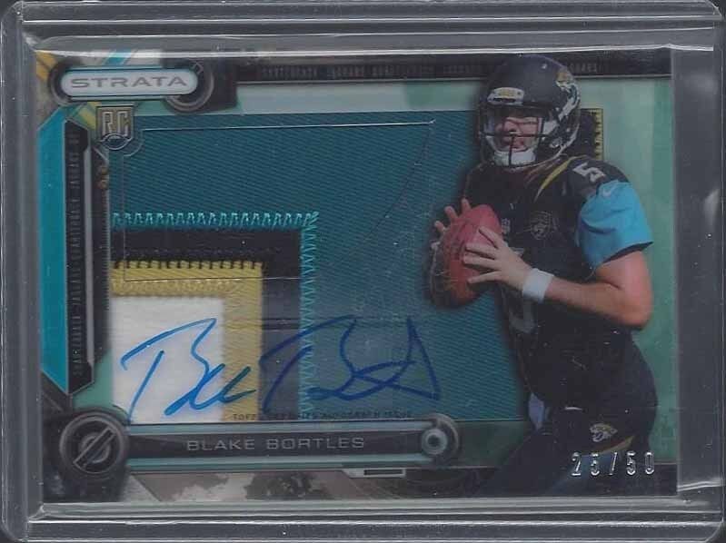 BLAKE BORTLES 2014 TOPPS STRATA CLEAR CUT GREEN 4 COLOR JUMBO PATCH AUTO RC /50