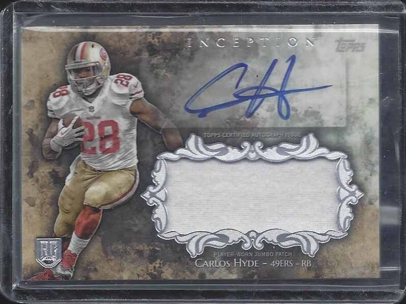 CARLOS HYDE 2014 TOPPS INCEPTION RPA 49ERS JUMBO ROOKIE PATCH ON CARD AUTO RC