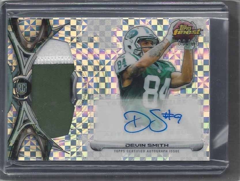 DEVIN SMITH 2015 TOPPS FINEST XFRACTOR JETS 2 COLOR PATCH AUTO RC #D 9/20