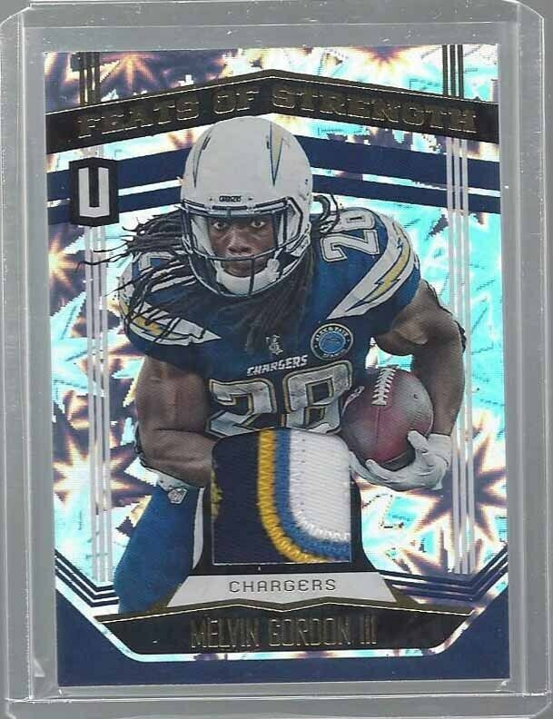 MELVIN GORDON 2019 PANINI UNPARALLELED FEATS OF STRENGTH IMPACT 4 CLR PATCH /75