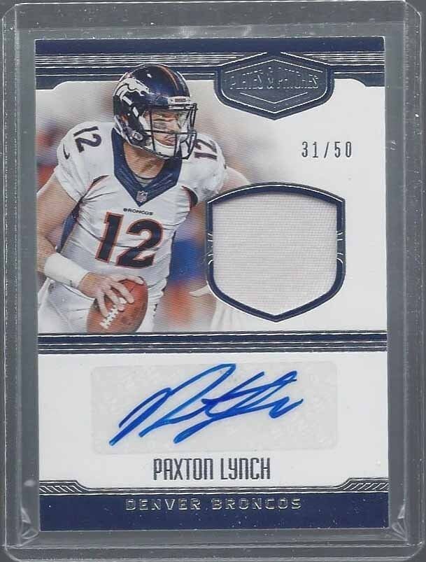PAXTON LYNCH 2016 PLATES & PATCHES RPA BRONCOS ROOKIE PATCH AUTO RC #D 31/50
